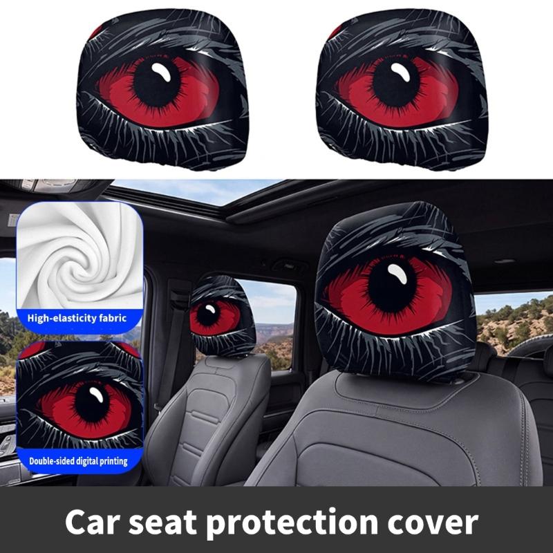 Stretch Car Headrest Cover Set 2 Pack, Visual Cabin Covers for Dust Care and Horror Theme Vehicle Decoration Update