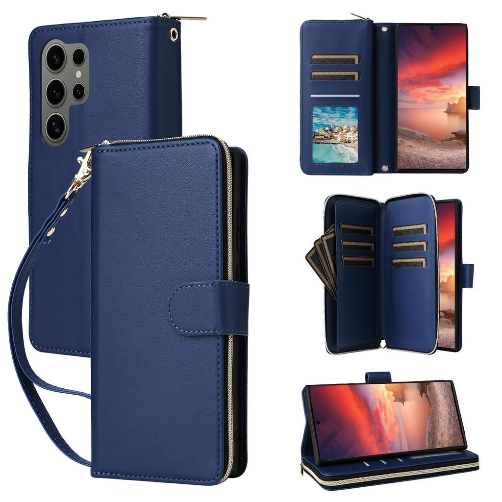 For Samsung Galaxy S25 Ultra Case Zipper Pocket PU Leather Cover with 9 Card Slots