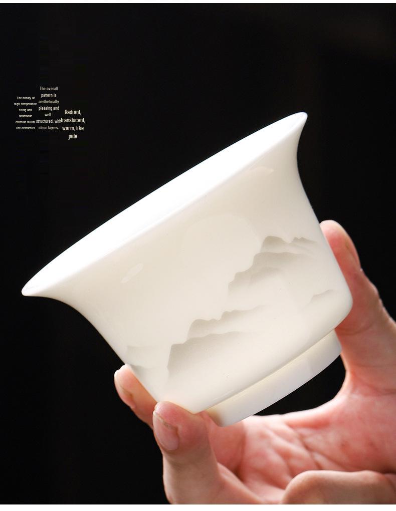Sheep Fat Jade Porcelain Rotating Gaiwan High-End Ceramic Gongfu Tea Set