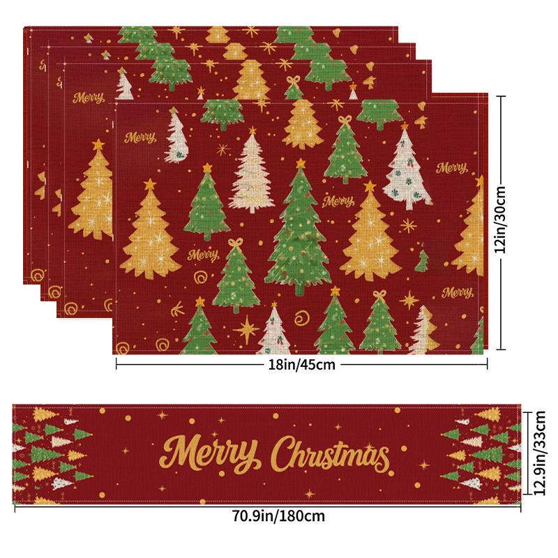 Kerst Linnen Placemat & Tafel Runner Set - Feestelijke Tafeldecoratie & Hittebestendig Kussen