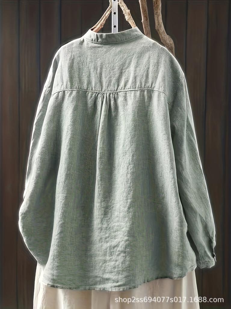 2025 Herbst Retro Künstlerisch Locker Geschnitten Leinen Stehkragen Strickjacke Hemd