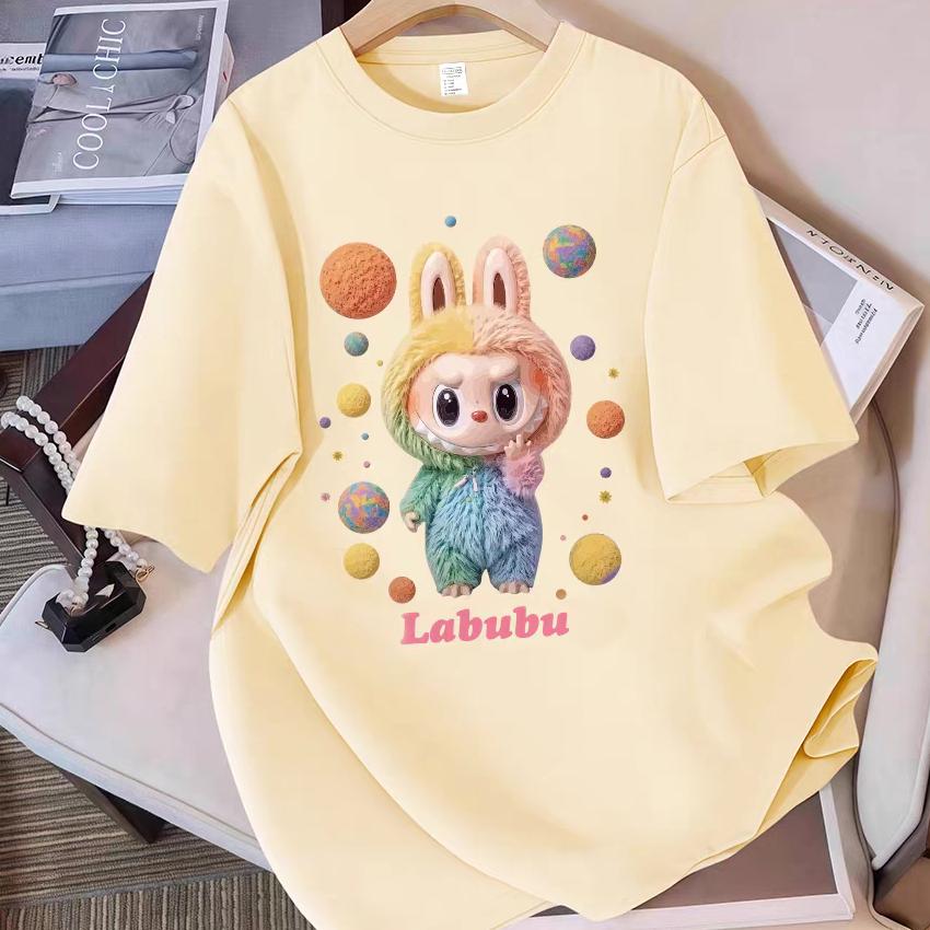 

LaBuBu 3D Принт Женская Футболка Модная Популярная Свободная Футболка с Коротким Рукавом для Мужчин и Женщин Парная Одежда Розовая Желтая Фиолетовая XL