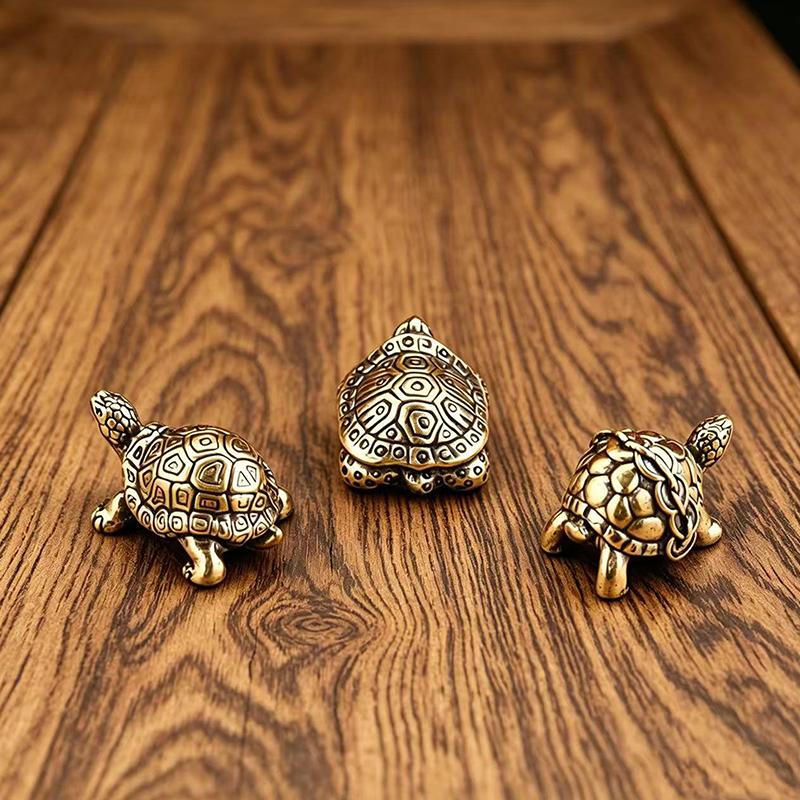 Pure Copper Feng Shui Turtle Statue Antique Brass Tortoise Figurine Lucky Charm Ornament for Home Office Business Place Decor