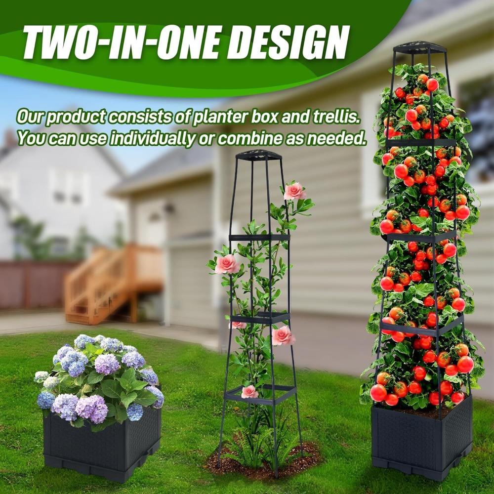

4-story Raised Planter Box with Trellis Plastic Raised Garden Beds and PP Trellis for Climbing Plants,Flowers,Vegetables United States