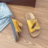 Fashion Flat flip-flops women's summer new round toe open-toe metal belt buckle one-foot slip-on lazy wear beach sandals and slippers