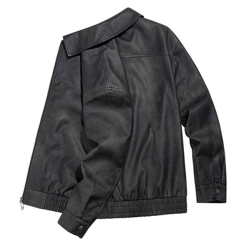 American Retro Men's Leather Jacket Tooling Tough and Loose Old Money Style Street Simple Locomotive Leather Jacket Men