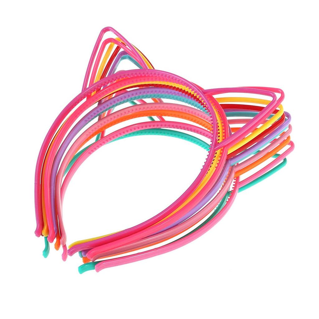 Frcolor Cat Ear Headbands, Plastic Hairbands, Hair Clips for Kids, Costume Hair Ornaments, for Parties, 10-Piece Set (Mixed Colors)