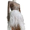 Fall Winter Women's Sexy Gold Sparkle Crew Neck Slit Mini Dress for Party Banquet Crossbody Dress
