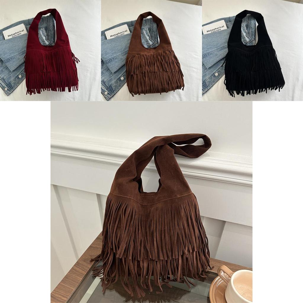Bohemian Tassel Vintage Tote Bag Large Capacity Bucket Style With Magnetic Closure Zippered Pocket For Women Daily Essentials