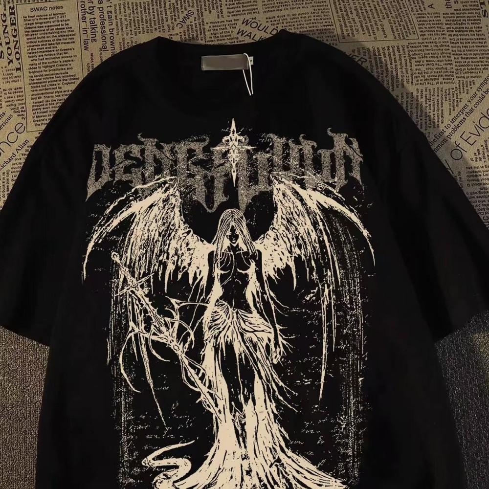 European and American fashion new men's summer skull angel print micro elastic breathable round neck T-shirt outdoor city high s