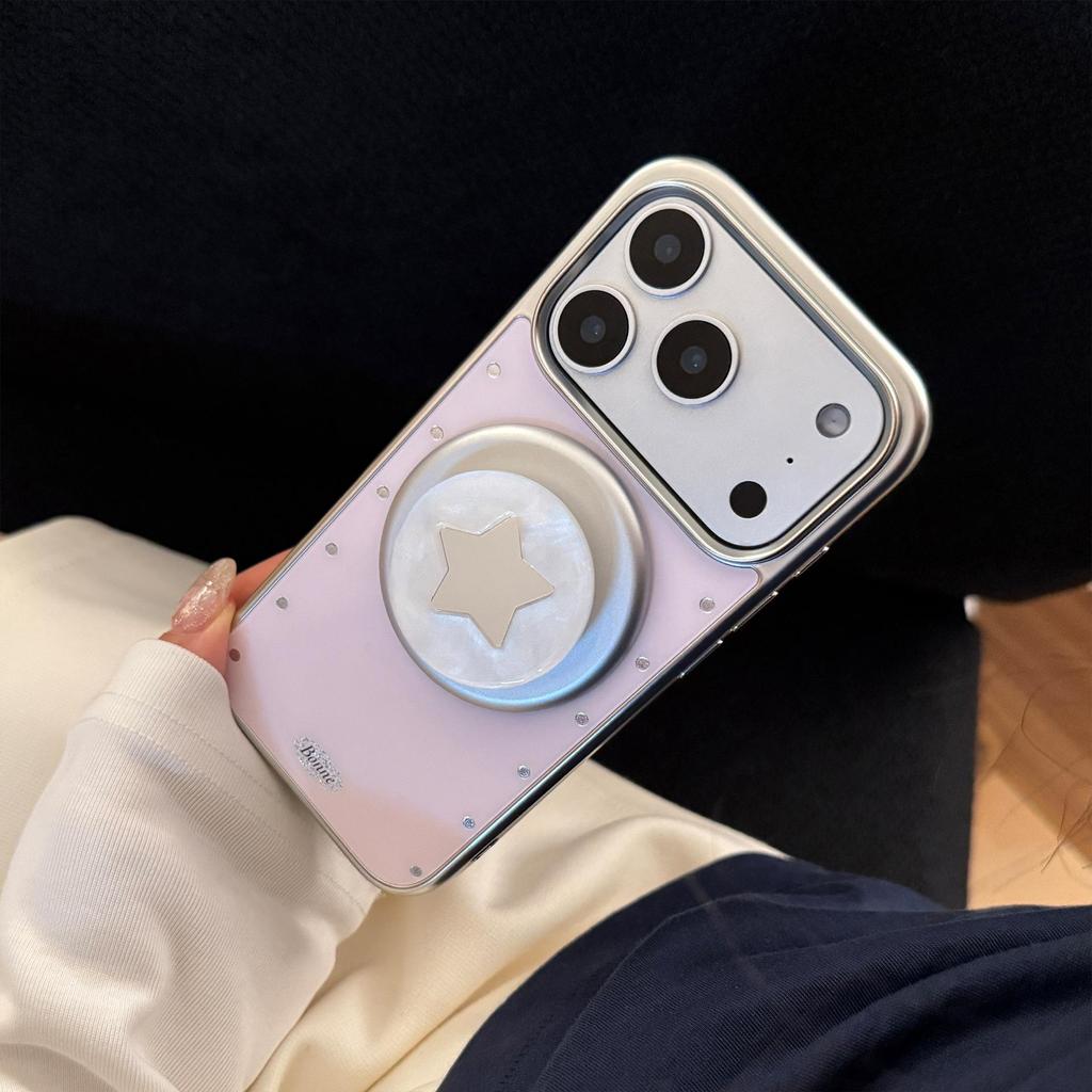 Creative Silver Star Stand Phone Case for iPhone 16, iPhone 17, and iPhone 17 Pro Max