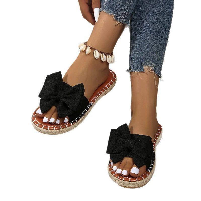 One-word slippers women's bow flat heel summer new sandals fashion wear sandals half slippers women