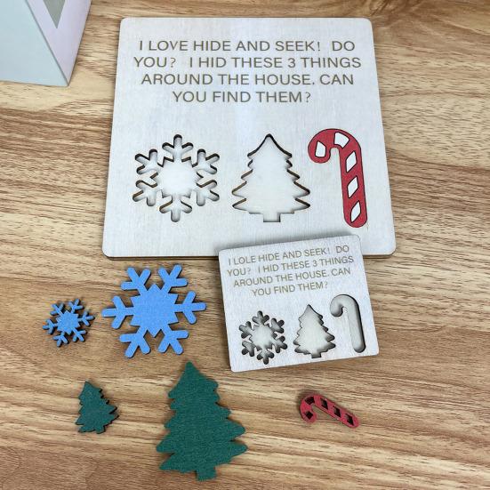 1/2 Sets Christmas Hide Seek Set Snowflake Xmas Tree Crutch Shape Wooden Decoration Family Game Props Party Decor
