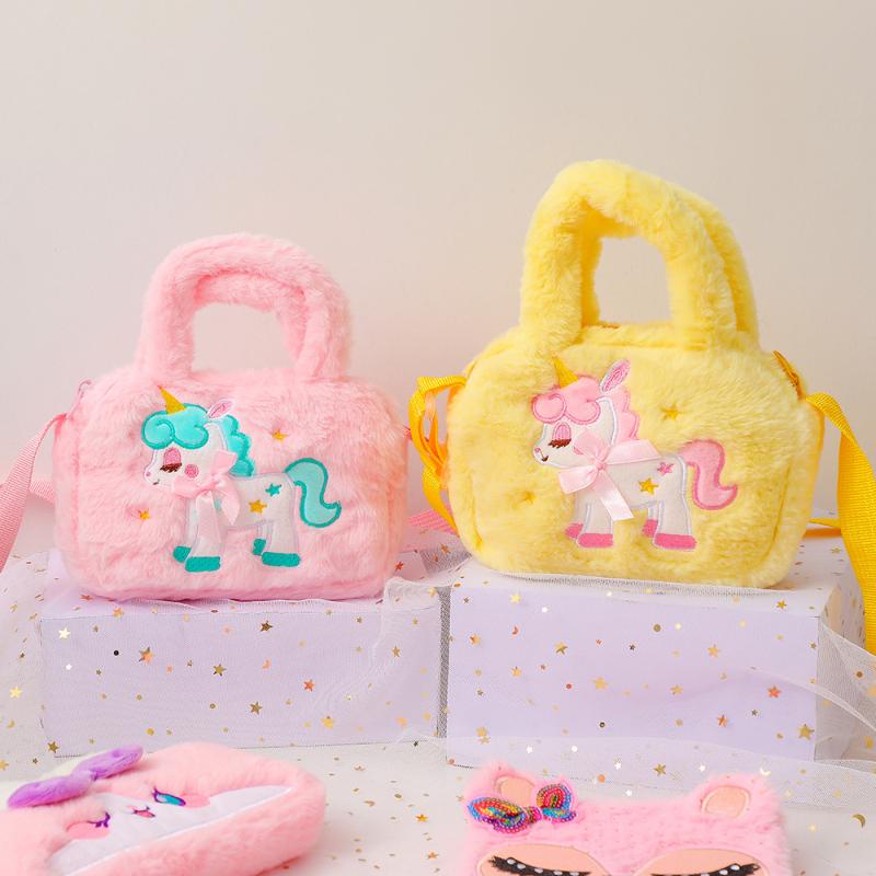 Winter New Plush Children's Crossbody Bag European and American Fashion Shoulder Bag Toddler Girl Cute Unicorn Handbag
