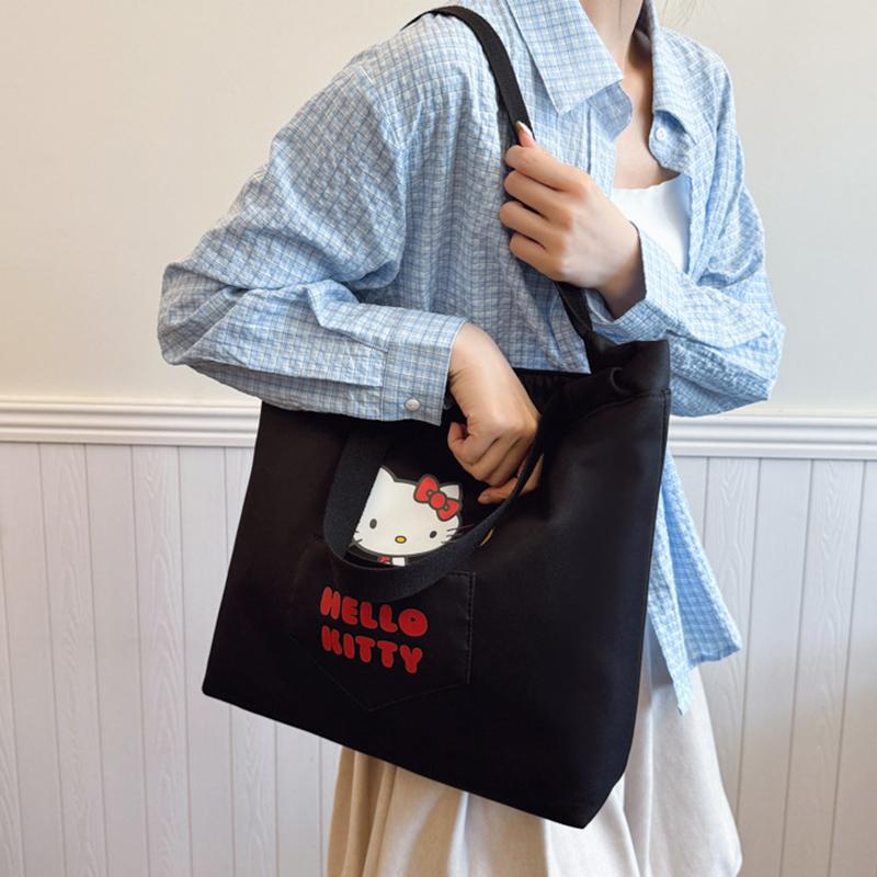 New Sanrio Hello Kitty Polyester Cotton Blend Tote Bag, Shopping Bag, Handbag, Shoulder Bag Women's Black 203397-1731-1