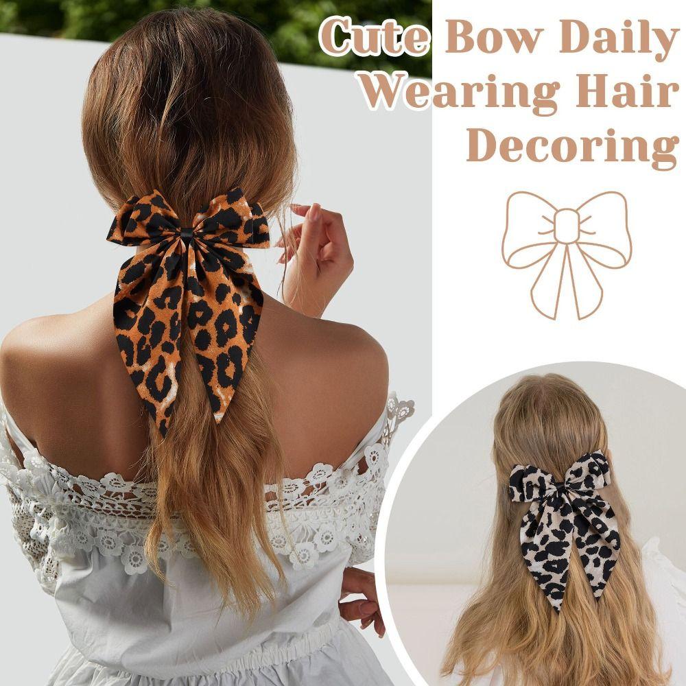 

Satin Hair Clips with Long Tail Hair Ribbon New Barrette Women and Girls коричневий