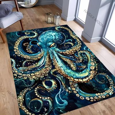 3D HD Octopus Printed Carpet Computer Room Game Room Non-slip Decorative Mat Livingroom Bedroom Office Large Area Rug Great Gift