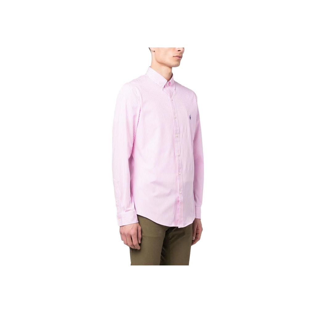 Polo Ralph Lauren SS23 Logo Geborduurd Gestreept Button-Down Casual Overhemd Heren shirts Roze 710859881-002