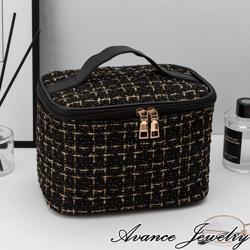 AVANCE Makeup Cosmetic Storage Popular Stylish Travel Cosmetic Black and White Pouch, Bag, Bag, Handbag, Storage, (Black)