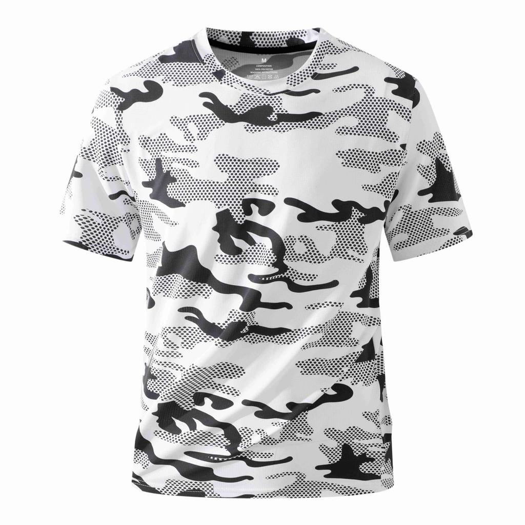 Men's Casual Lightweight Quick-drying Short-sleeved T-shirt - Men's Round-neck Camouflage Breathable Sweat-absorbing Cool-feeling T-shirt