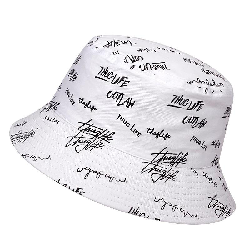 Unisex Double-Sided Reversible Letter Embroidery Printing Personality Bucket Hat Fishermen Caps Outdoor Casual Cap Sunscreen Hat