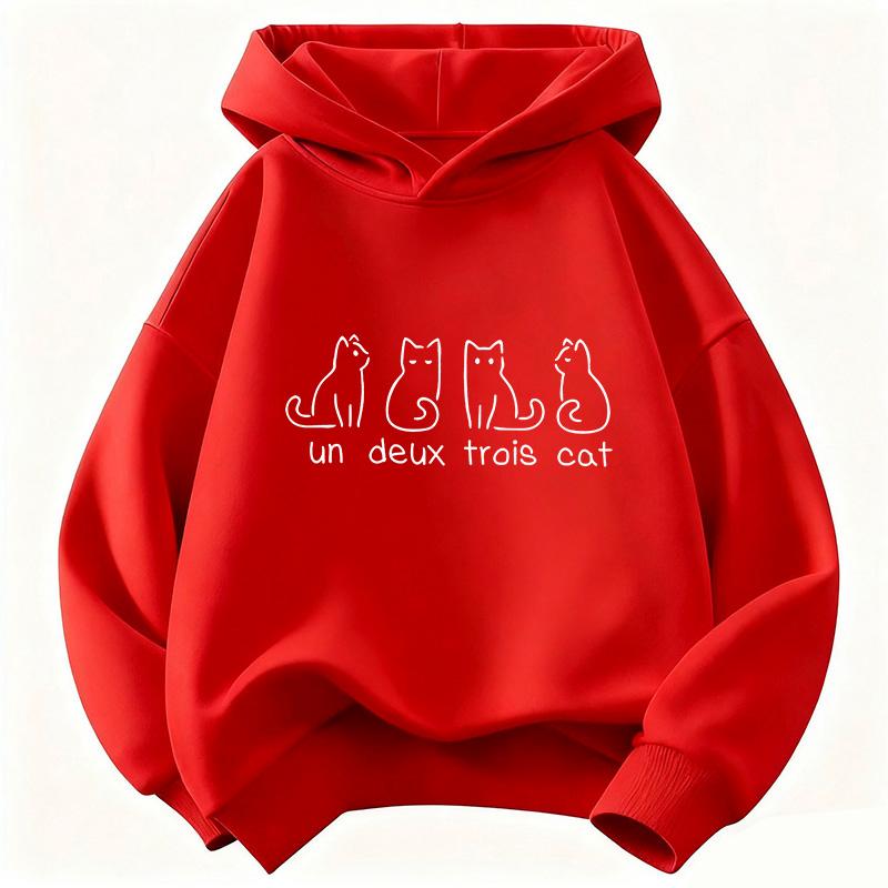 Fun and Cute Cat-Print Hoodie – Warm, Fleece-Lined, Thickened Casual Sweatshirt for Kids (Autumn/Winter); Suitable for Boys and Girls; Harajuku Style.