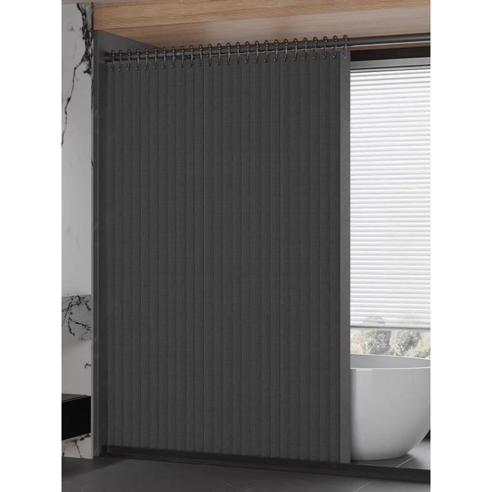 Gray Foldable High-Temperature Resistant Polyester Bathroom Partition Curtain with Hole Hook - Wave Style, Machine Washable,Bathroom Decor