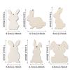 6/12Pcs Easter Wooden Bunny Pendants Blank Rabbit Wood Chips Kids Easter Party DIY Painting Crafts Gift Home Hanging Decoration
