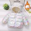 2-6 Years Kids Fashion Colorful Shiny Down Cotton Jacket Autumn Winter Boys Girls Cartoon Ear Hooded Zipper Coat