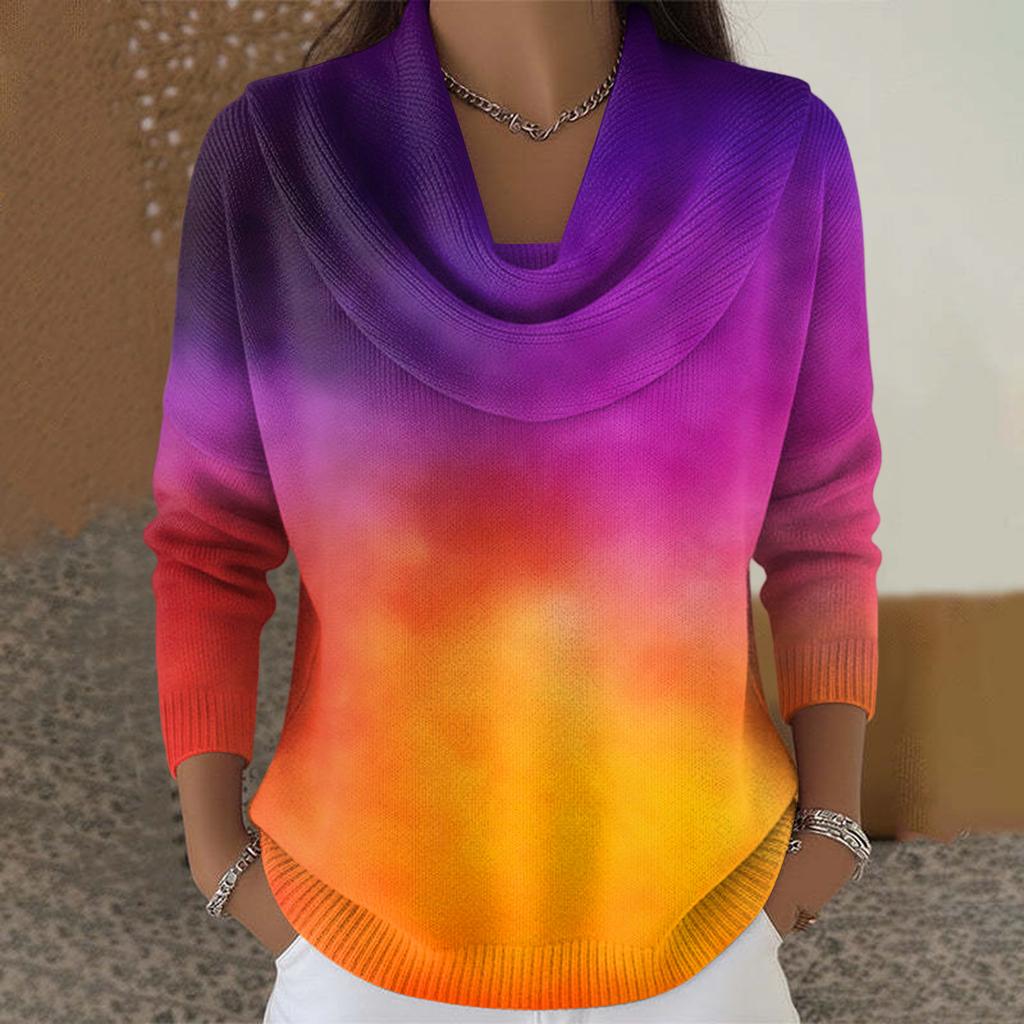 Dámský ležérní a módní svetr s dlouhým rukávem a potiskem, kulatým výstřihem