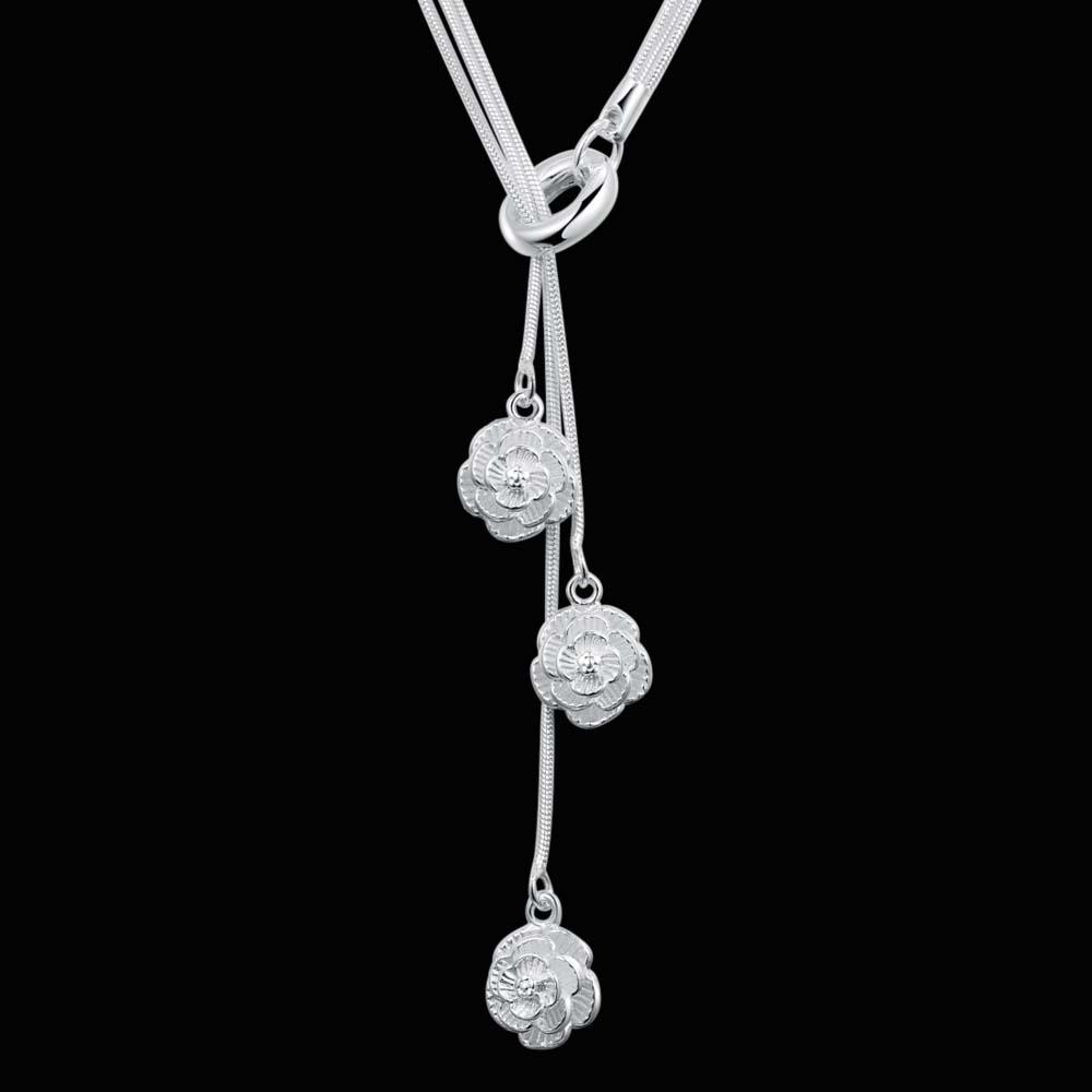 925 Sterling Silver Necklace Pendan Three Rose Flowers For Women Exquisite Student Girlfriend Jewelry Accessories Wedding GiftGood product