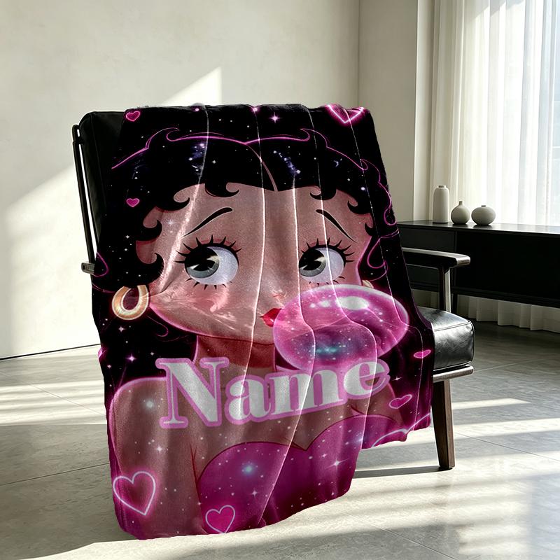 Custom Name Personalized Betty Boop Print Blanket, Home Decor, Bedroom, Sofa, Camping, Couch, Gifts for Birthday Christmas