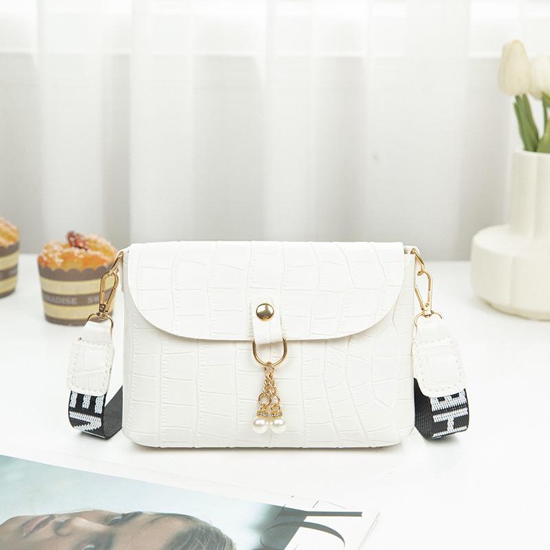 Women's Bag Summer New Crocodile Pattern Pearl Hanging Simple Small Square Bag Casual Mobile Phone Bag