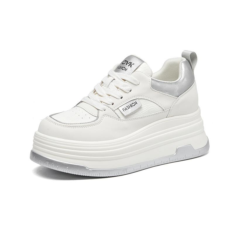 New spot round head little white shoes women's spring platform heightening versatile single shoes casual fashion laceup women's shoes