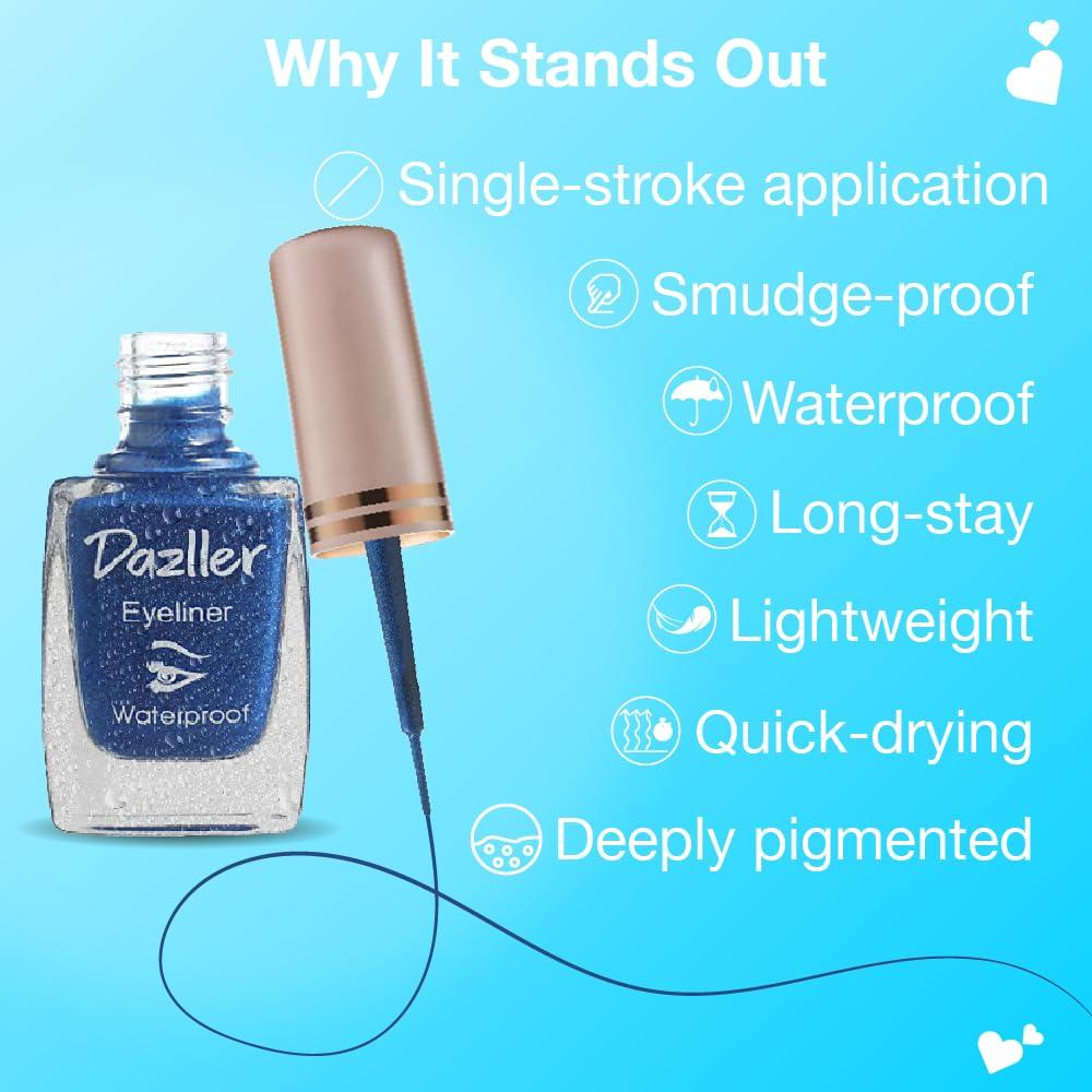 Dazller Vloeibare Eyeliner|Waterproof|Precieze Applicatie|Vlekbestendig|Levendig Mat|Langhoudend|Sneldrogend|Duo Zwart|19ml