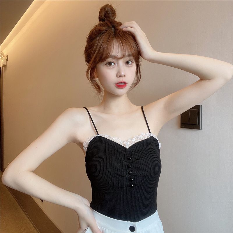 Lace Edge Sexy Camisole Vest Slim Fit Summer Knitwear Outer Wear Sleeveless Sweet and Spicy Base Layer Temperament Top