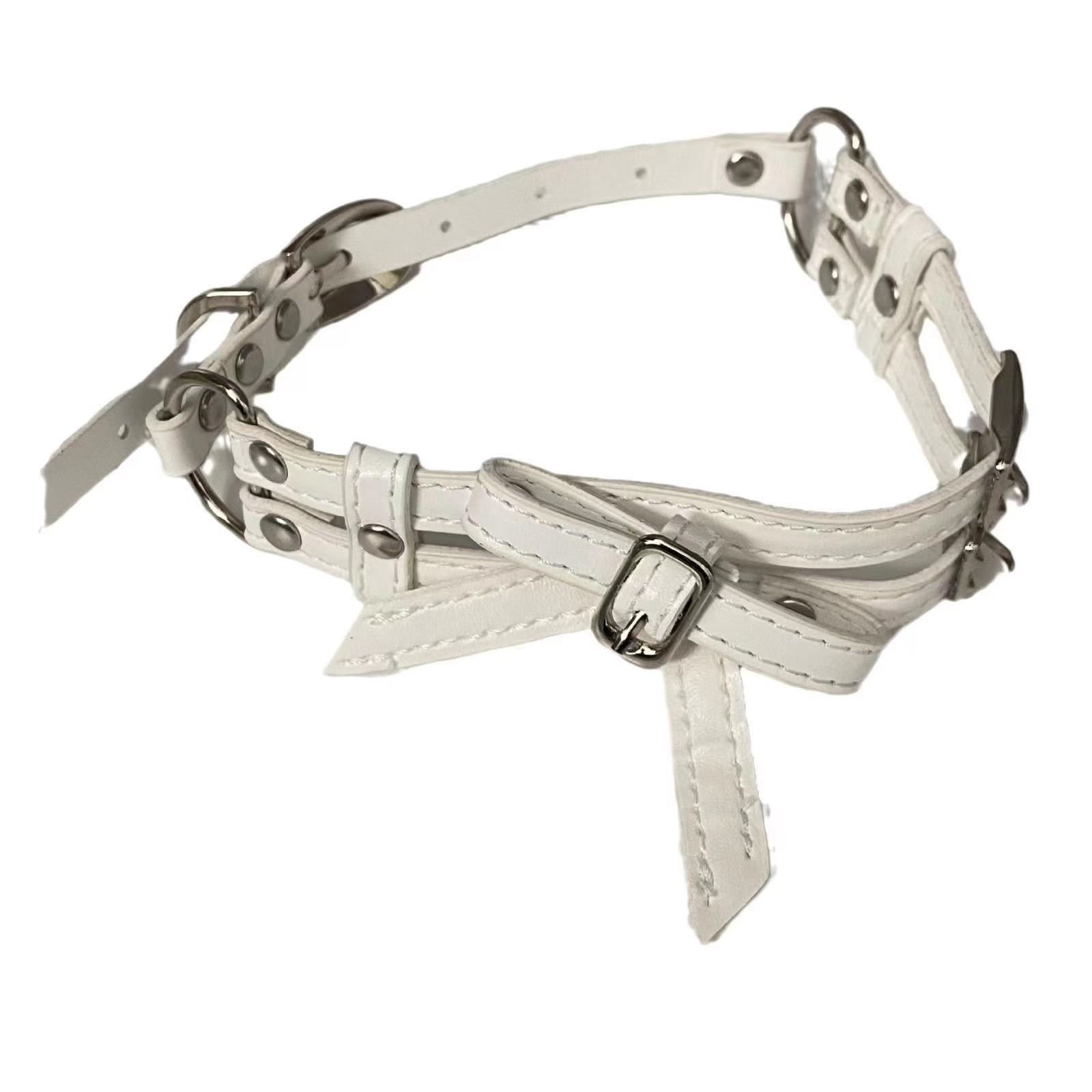 

White bow double-layer leather rope necklace female sweet cool babes new popular neck chain collarbone chain