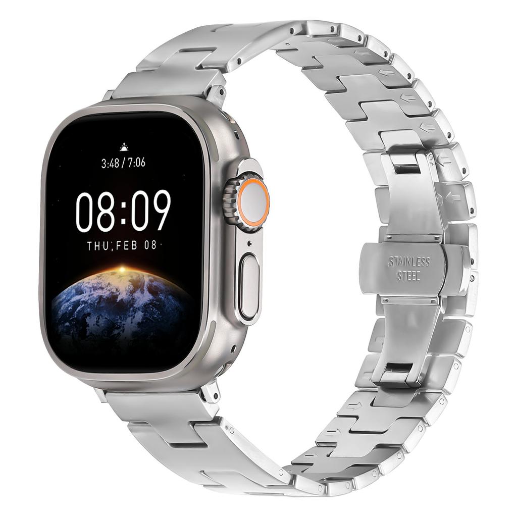 Watch Strap for Apple Watch Series 10 9 8 7 SE 6 5 4 3 2 1 42mm 41mm 40mm 38mm H-Type Butterfly Clasp Stainless Steel Band Silver