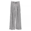 Women's Summer Striped Tie-Waist Wide-Leg Pants - Petite Fit, 145cm, Casual Lazy Style