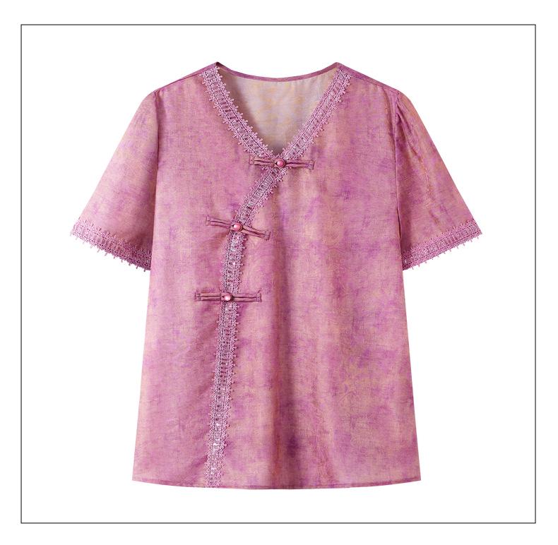 Retro Chinese Style Two-Piece Summer Outfit for Middle-Aged Women (40-60) - Short Sleeve Mother's Day Set