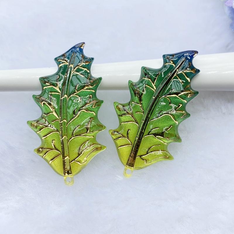 18pcs 21*39mm resin acrylic 1holes Christmas leaf decorative handicraft wedding festival jewelry Rhinestone  Embellishment