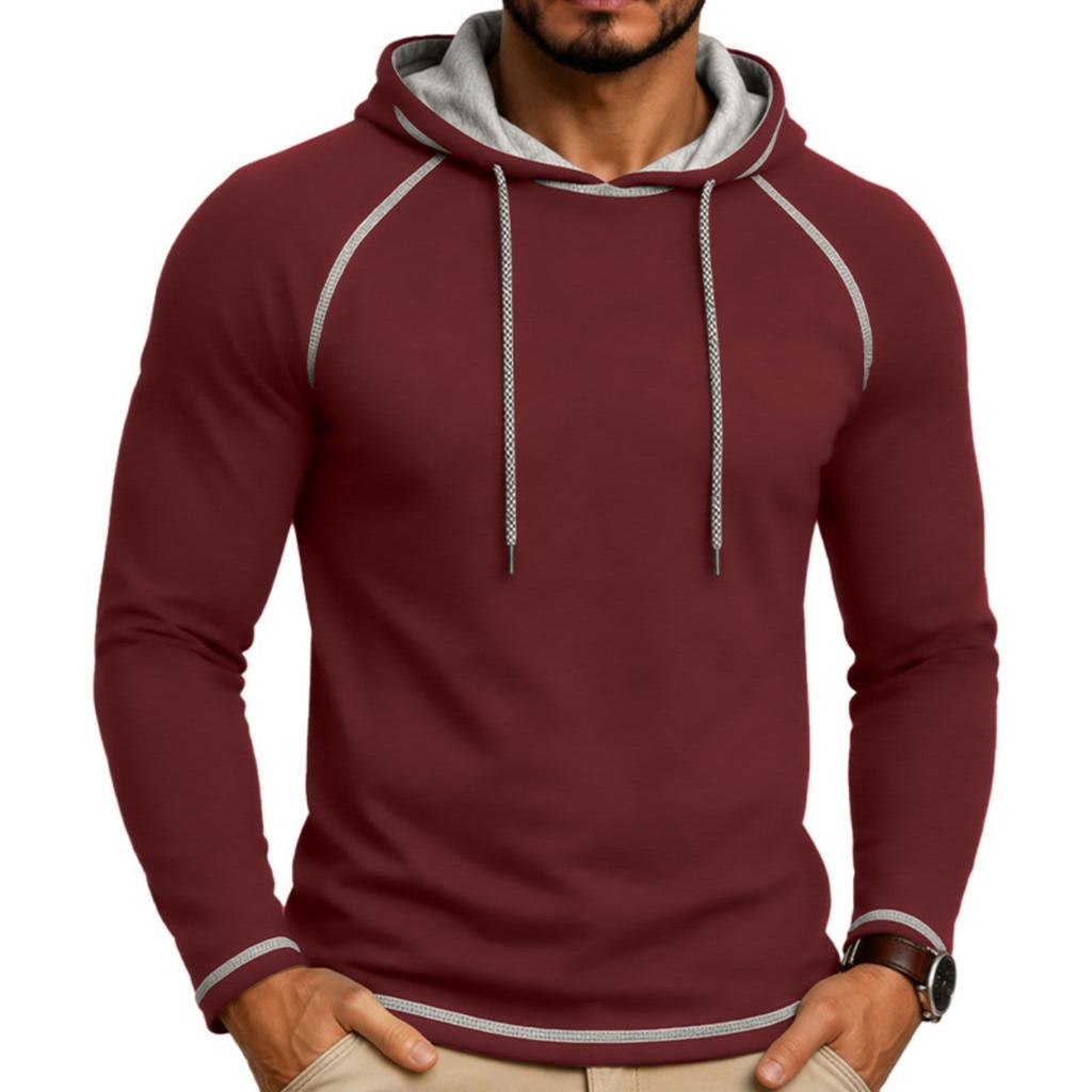 Men's Long Sleeve Hoodie Pullover Lightweight Athletic Sweatshirt with Drawstring Hood and Raglan Sleeves for Outdoor Sports and Casual Wear