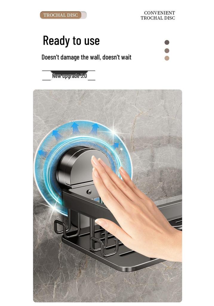 No-Drill Wall-Mounted Bathroom Storage Rack with Suction Cups