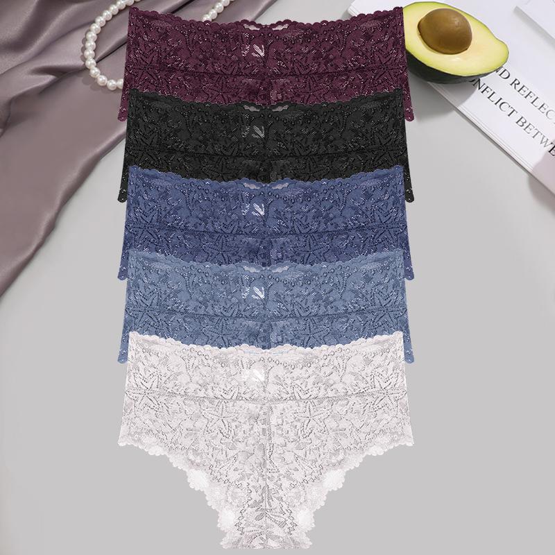 5Pcs/Set Sexy Floral Lace Panties Women Briefs Low Waist Soft Lingerie Comfortable Female Underwears Girls Intimates Panties