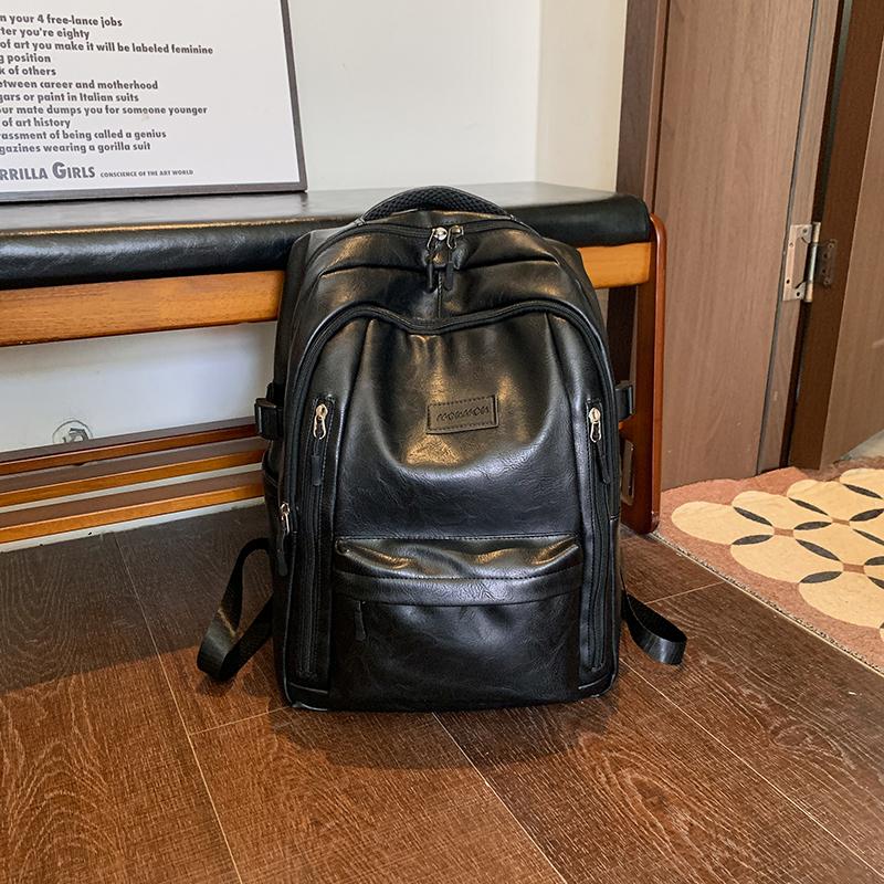 Vintage PU Backpack for Men Women Casual Daypack Travel School Bag with Multi Pockets