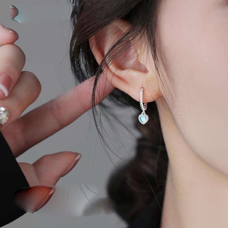 BF CLUB 925 Silver Earrings For Women Trendy Moonstone Heart Earring Jewelry Prevent Allergy Party Accessories