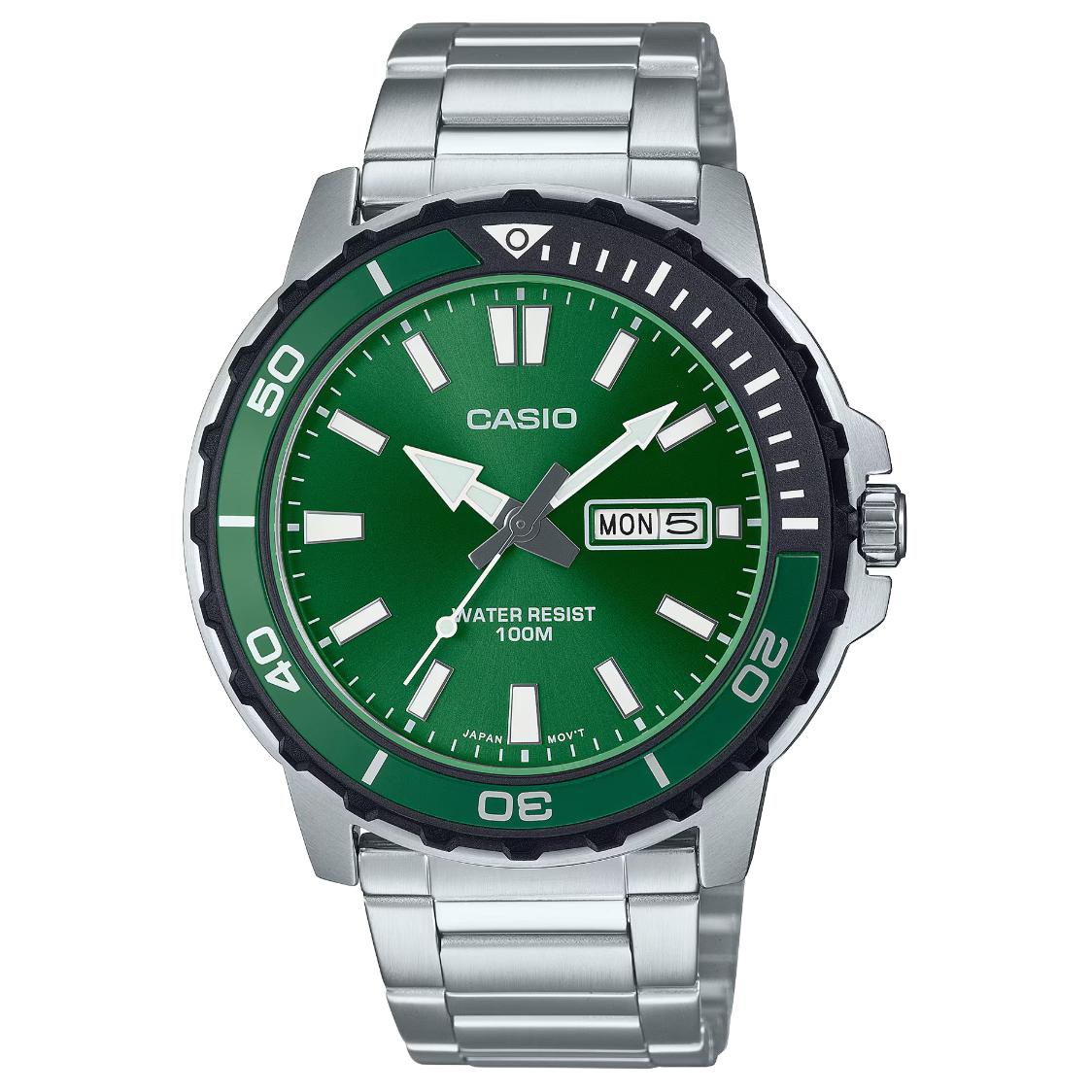 

CASIO Quartz Movement Stainless Steel Strap Watch Men s Watches Green Dial MTD-125D-3AV Green Dial