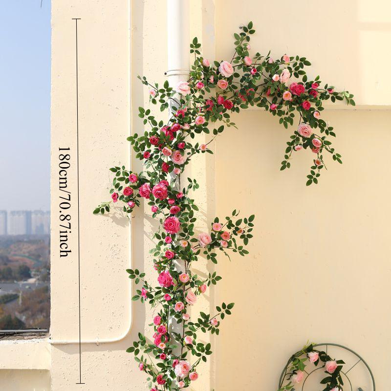 Artificial Fake Vine Ivy Garland, Silk Rose Hanging Plants, Fake Flowers for Wedding Home Garden Wall Arch Decor
