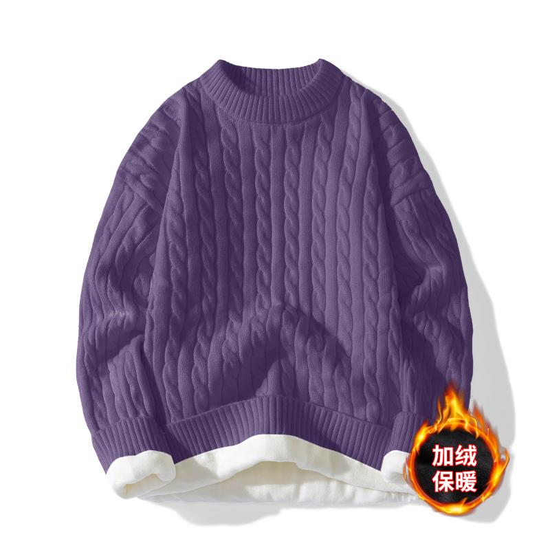New Autumn and Winter Round Neck Twisted Sweater for Men Solid Color Loose Knitted Sweater