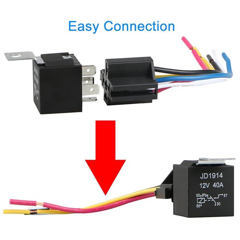 Waterproof Automotive Relay 12v 5pin 40a Car Relay With Black Red Copper Terminal Auto Relay With Relay Socket 1pc